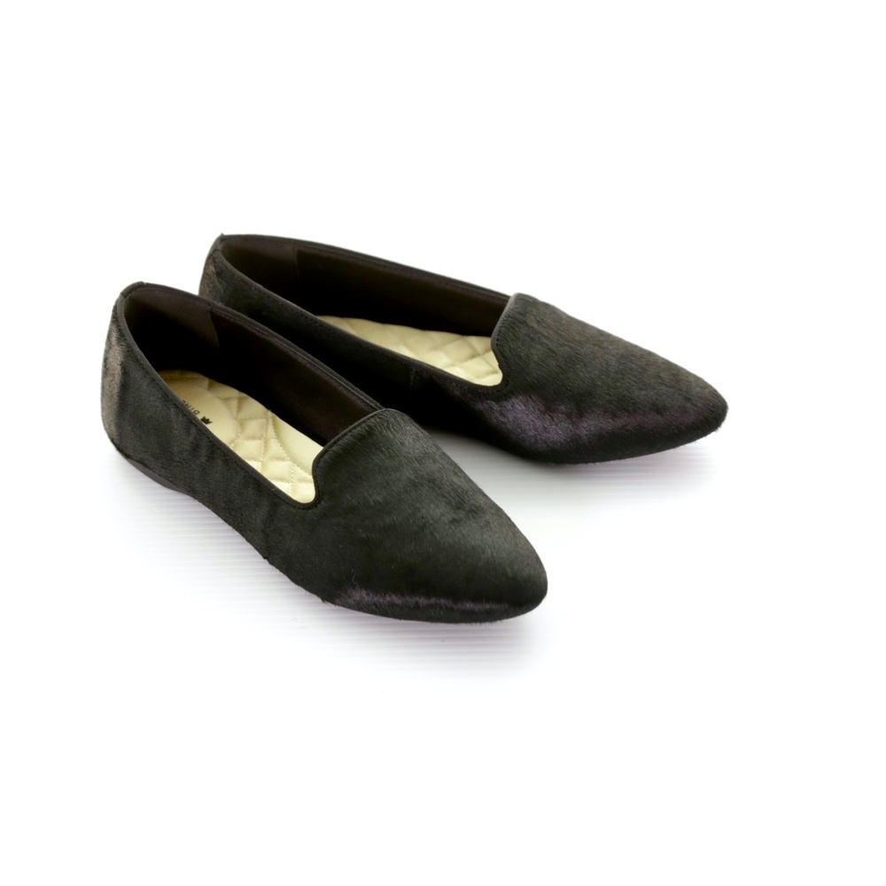 Birdies The Blackbird Black Calf Hair Satin Lined Ballet Flats Loafers Womens 8